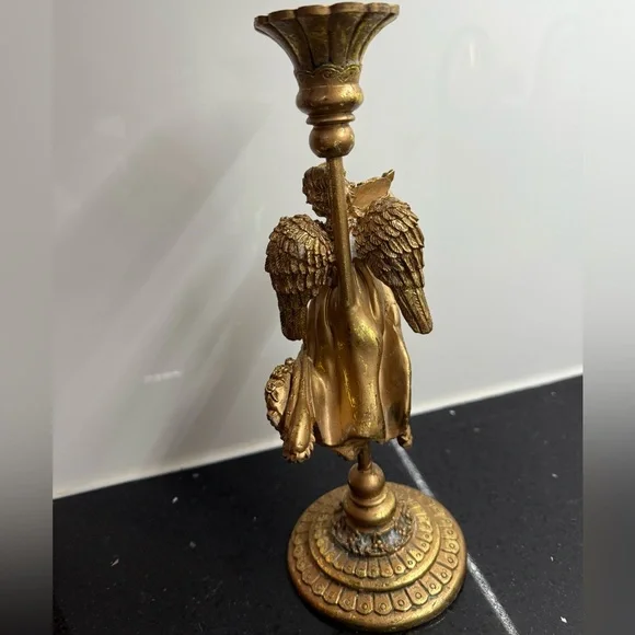 Vintage Inspired Baroque Angel‎ & Cherub Candlestick Holders Set Gilt Gold - Picture 6 of 17